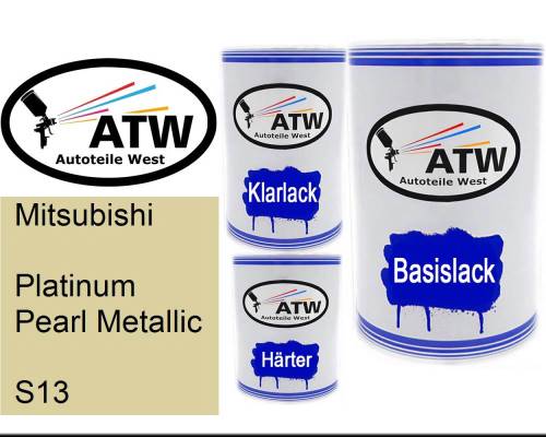 Mitsubishi, Platinum Pearl Metallic, S13: 500ml Lackdose + 500ml Klarlack + 250ml Härter - Set, von ATW Autoteile West.
